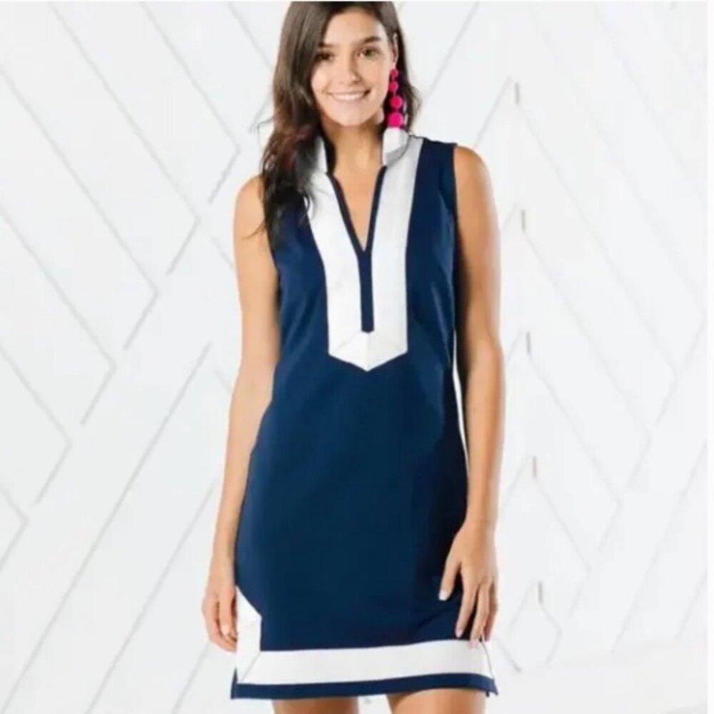 NWOT: Sail to Sable Woven Band Collar Split V-Neck Sleeveless Shift Dress, Small